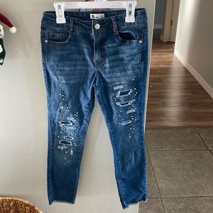 Dark jeans with diamonds - cutoff hem- Girls
